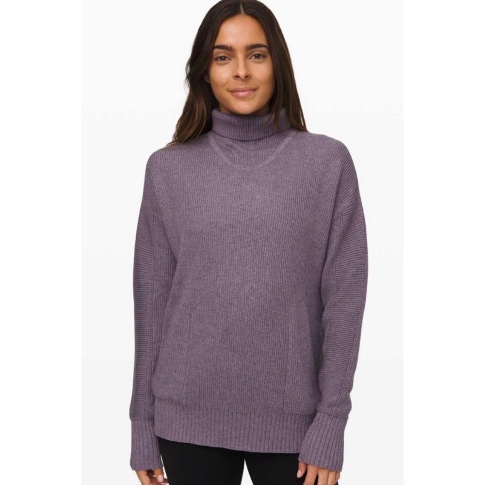 Lululemon Warmth Restore Turtleneck Sweater Heathered Purple Lavender Pockets M
